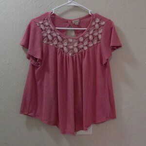 Cape Juby Pink Crochet Lace Boho Top – Size M